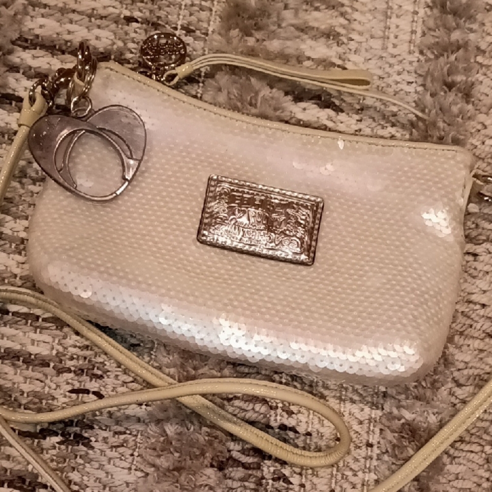 Y2K Coach Poppy Sequin Crossbody Bag White And Silver